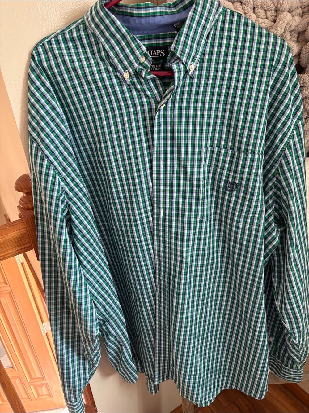 Chaps Green and White Plaid Button-Up Shirt